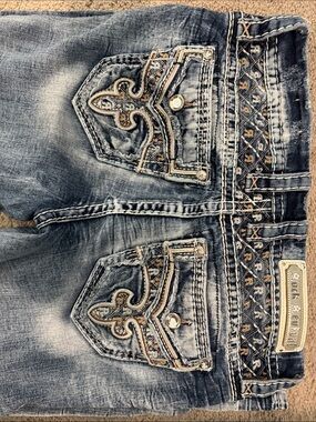 Rock Revival Faded Blue Embroidered Pocket Bootcut Jeans